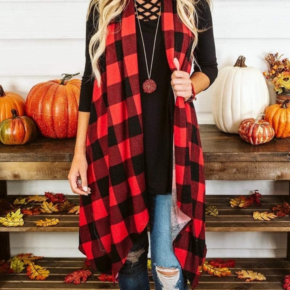 🔥 Womens Plaid Open Front Cardigan Sleeveless - Picture 3 of 7